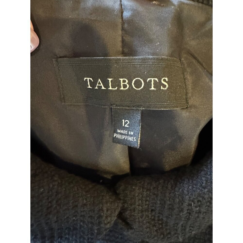 Talbots Coat Women 12 Black Tweed Cotton Peter Pan Collar Full Zip Jacket Career - Picture 7 of 9